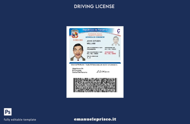 verified style modello di patente di guida Panama in stile verificato template